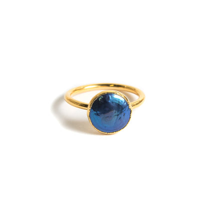 navy pearl stacking ring front view