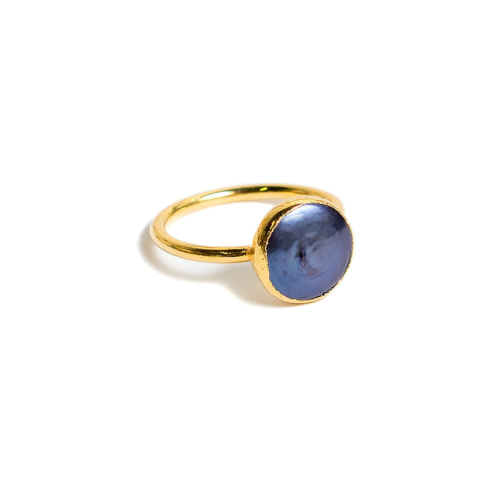 navy coin pearl stacking ring
