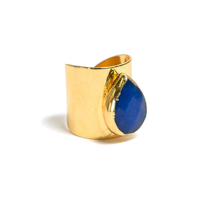 blue teardrop gold cigar band ring