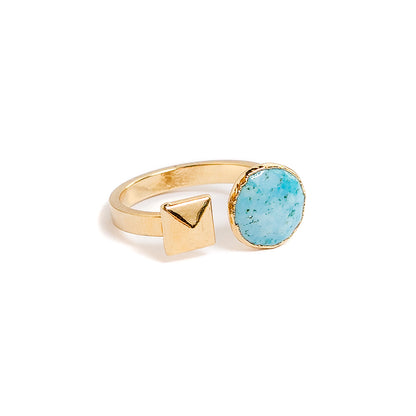 turquoise and pyramid stud open ring