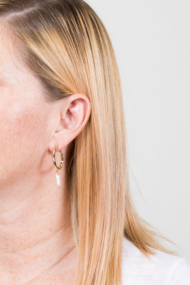 pearl hoop earrings gold on model