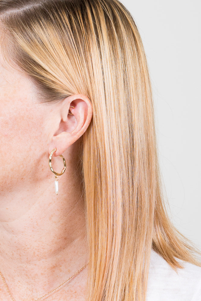 pearl hoop earrings gold on model