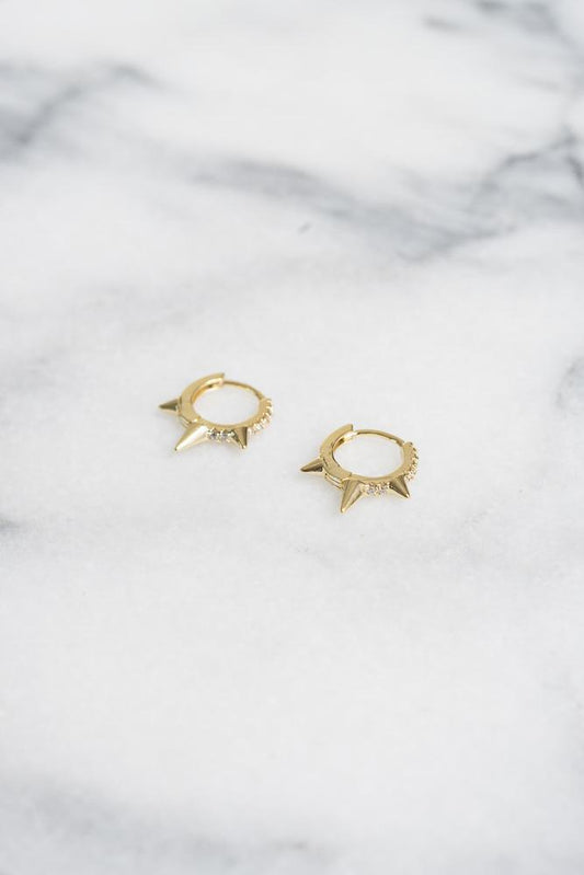14k gold and diamond spike huggie hoop earrings