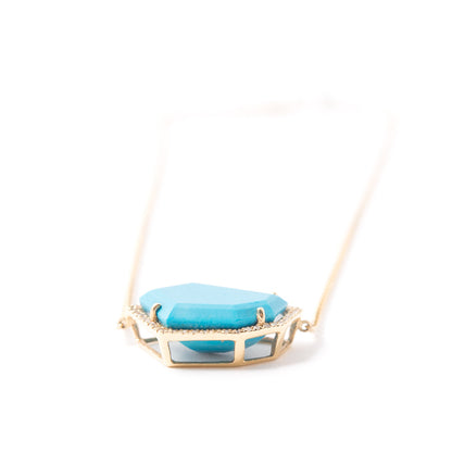 Cubist Necklace | Sleeping Beauty Turquoise and Diamond Pavé |14K Gold