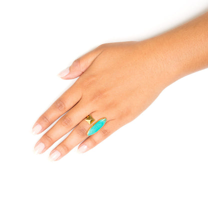 turquoise marquis gold pyramid stud open ring