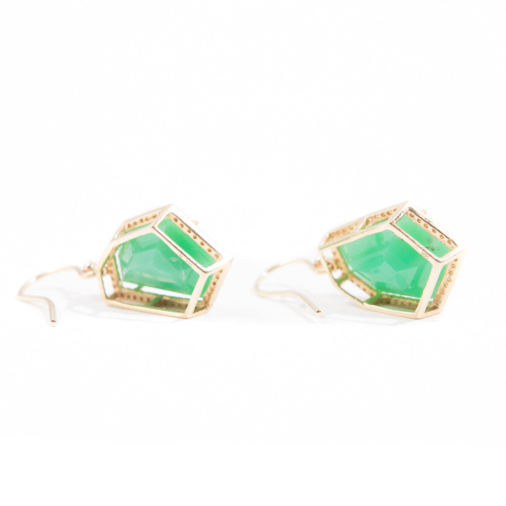 chrysoprase and diamond pave gold earrings Janna Conner on model