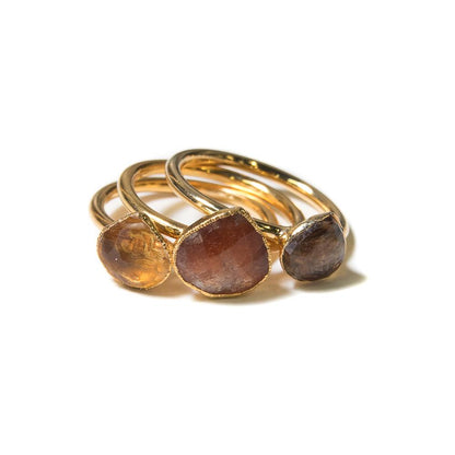 sunstone, citrine and quartz gold stacking rings