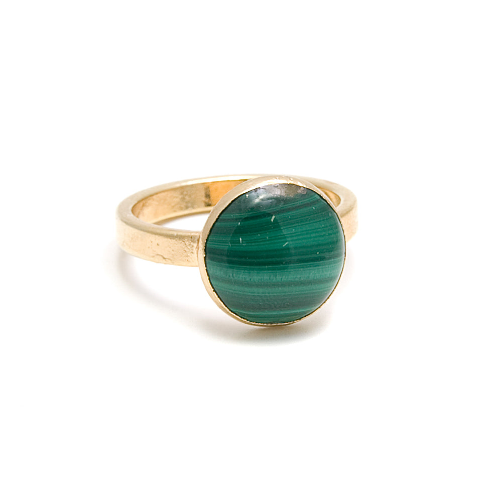 malachite round stone ring