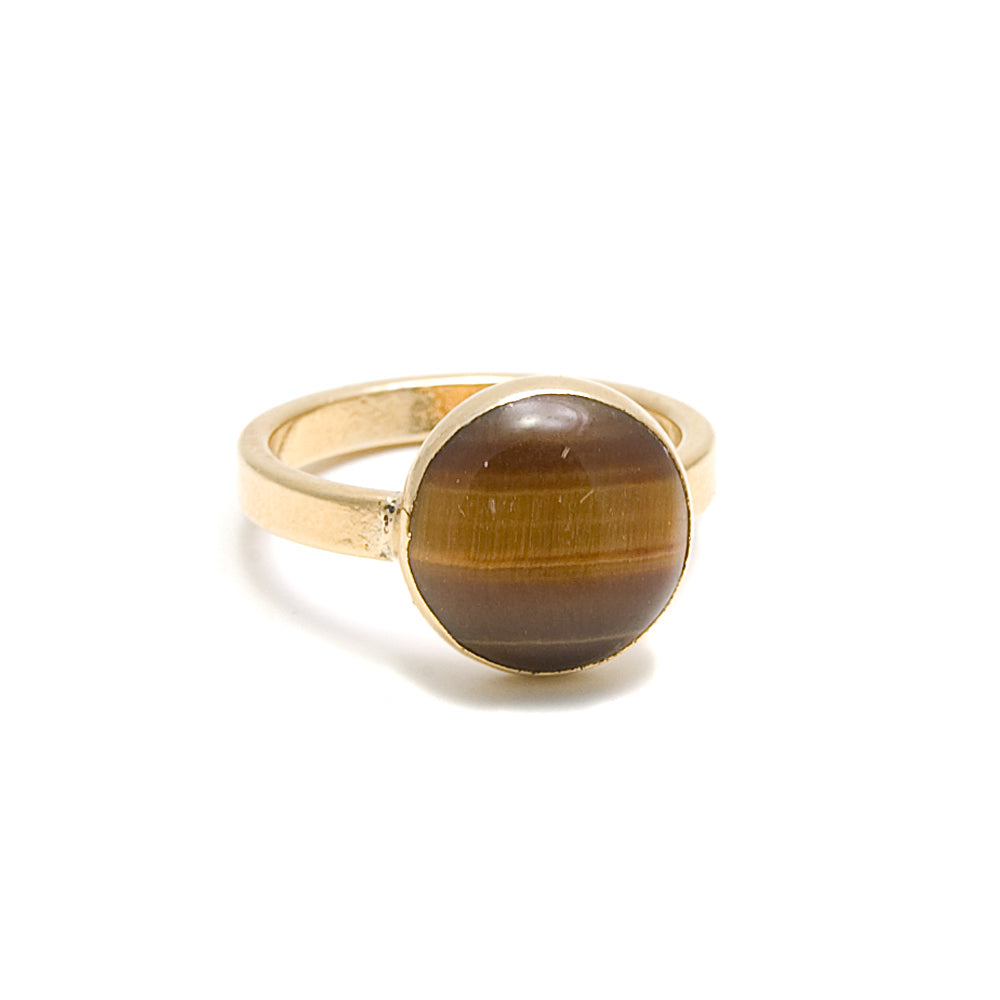 tiger eye round stone gold ring