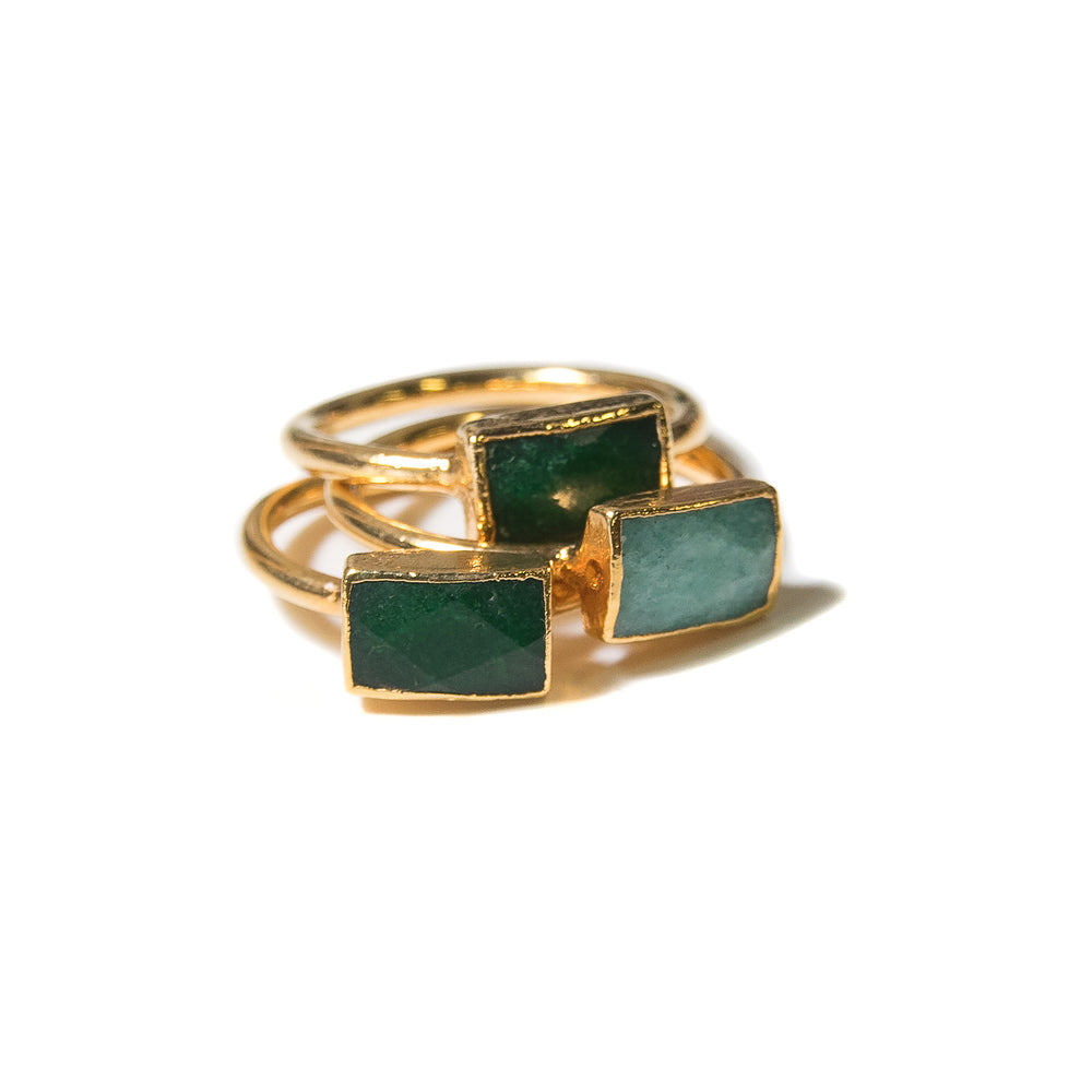 Ida Stacking Ring Set | Green Jade Mix | 18k Gold Plating