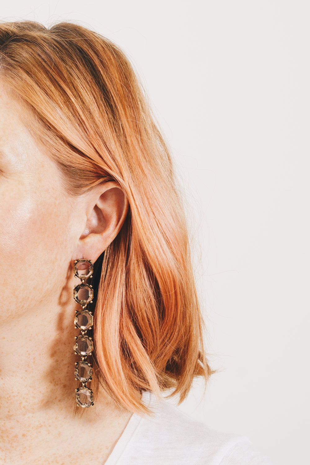crystal long shoulder duster earrings on model