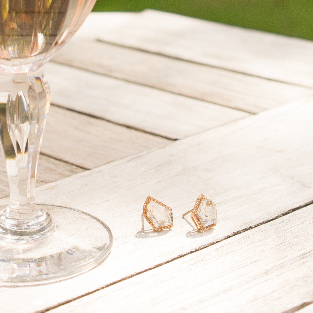 Cubist Studs | 14K Gold | White Topaz