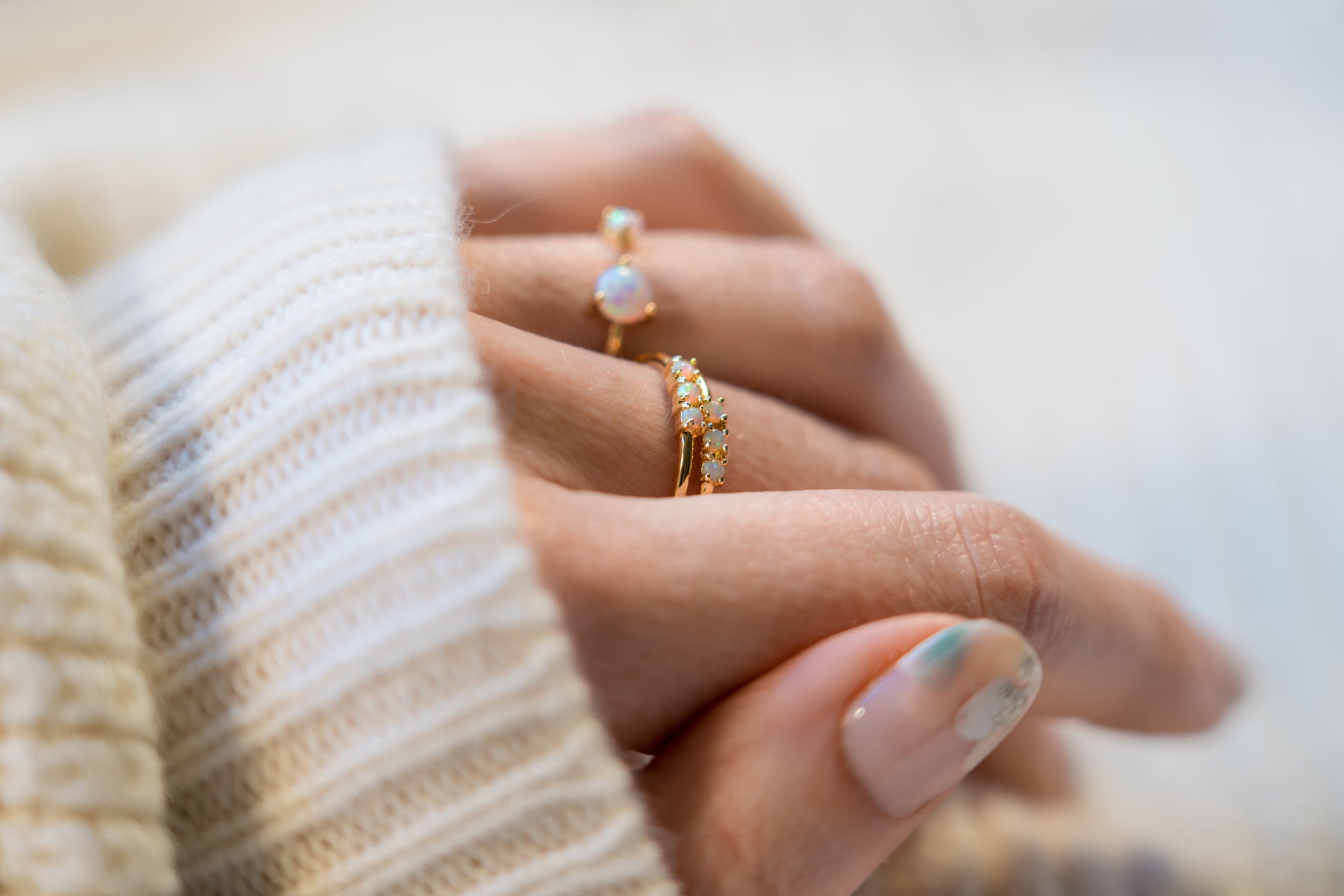 opal stacking rings on hand