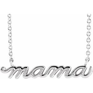 silver mama script necklace