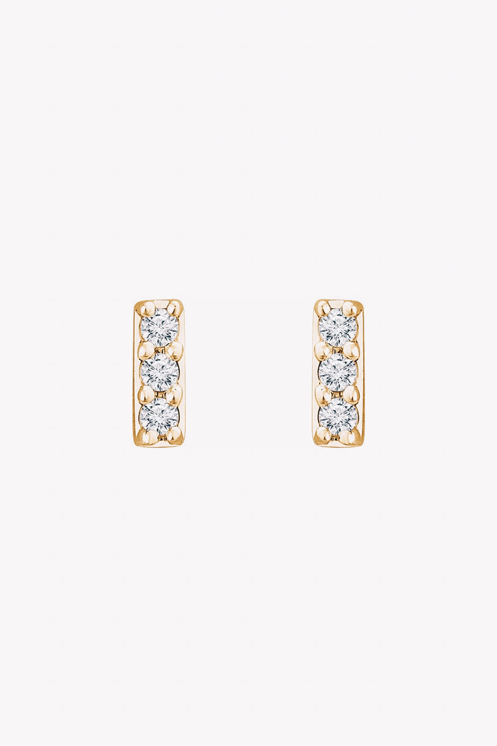 14k gold diamond bar earrings closeup