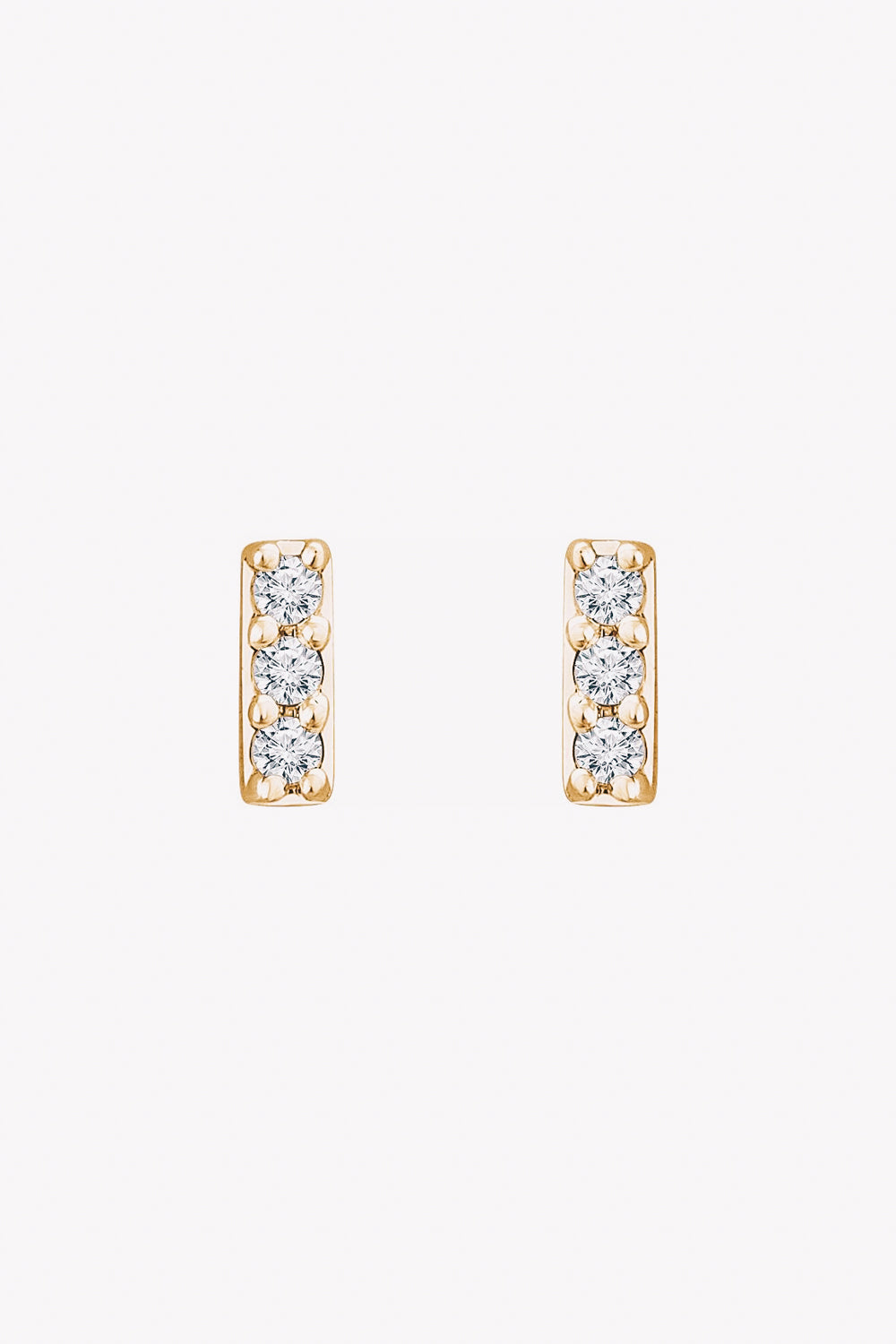 14k gold diamond bar earrings closeup