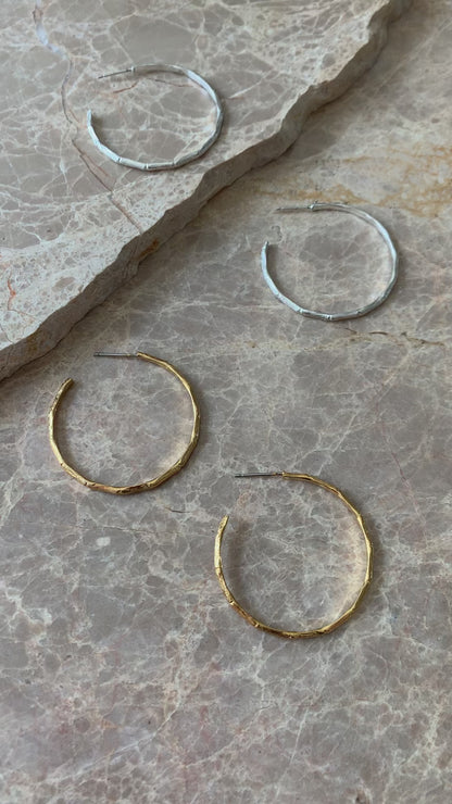 Bamboo Hoop Earrings | 18k Gold Plating