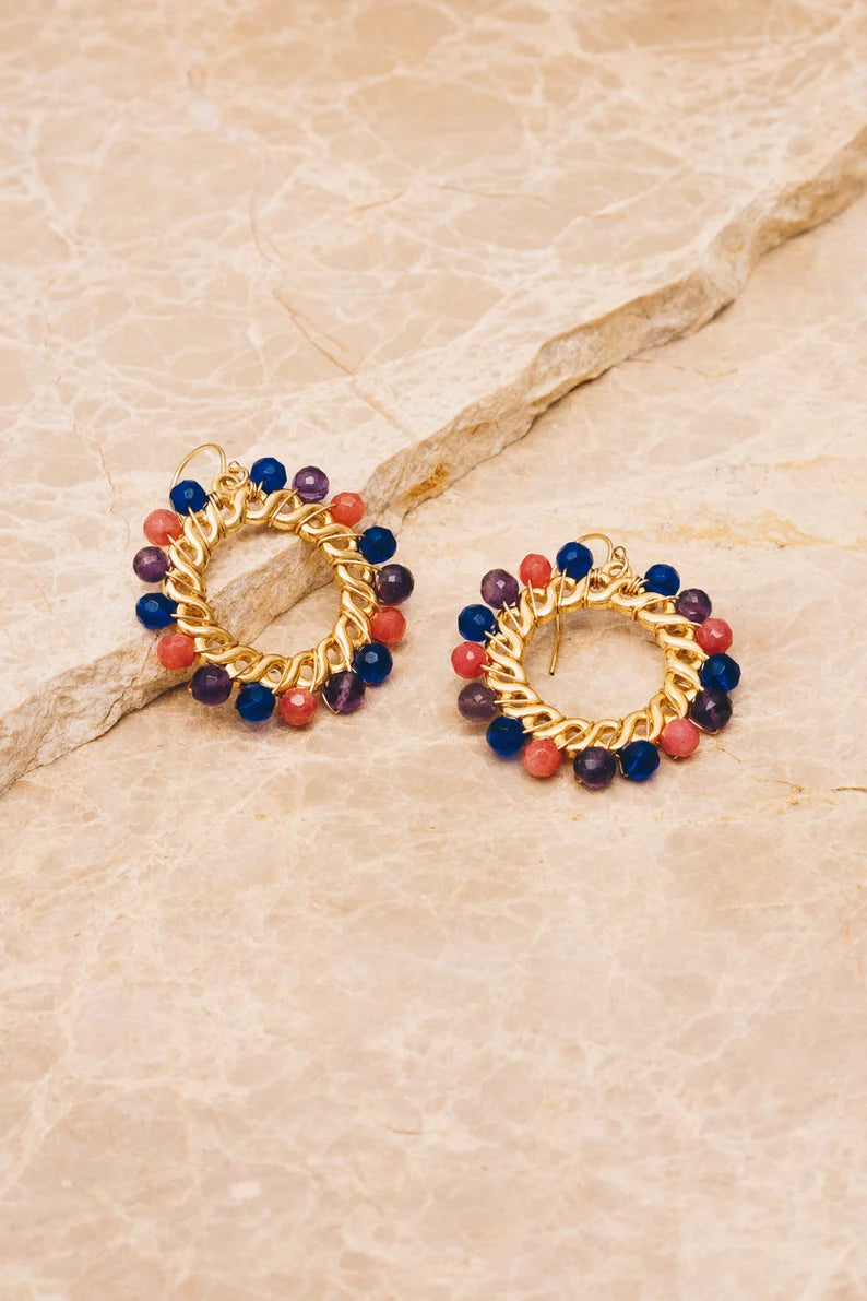 amethyst and pink beaded filigree earrings