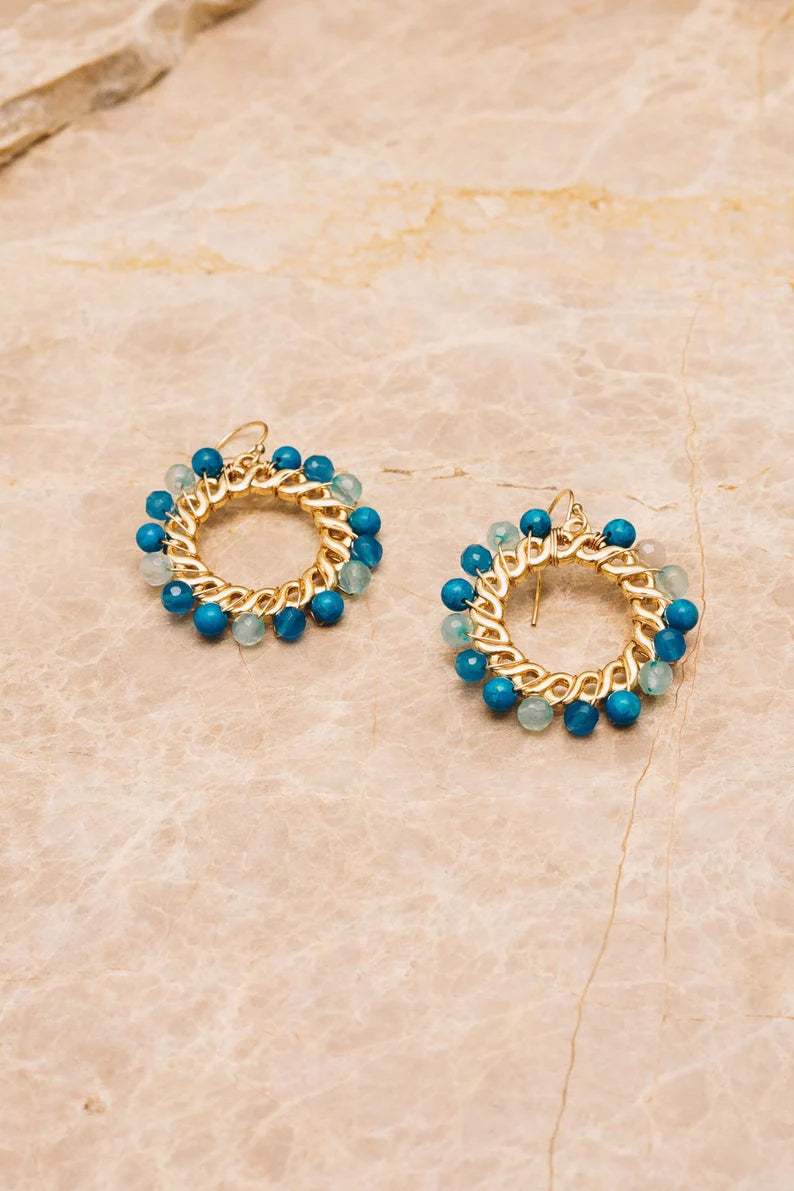 turquoise beaded circle filigree earrings